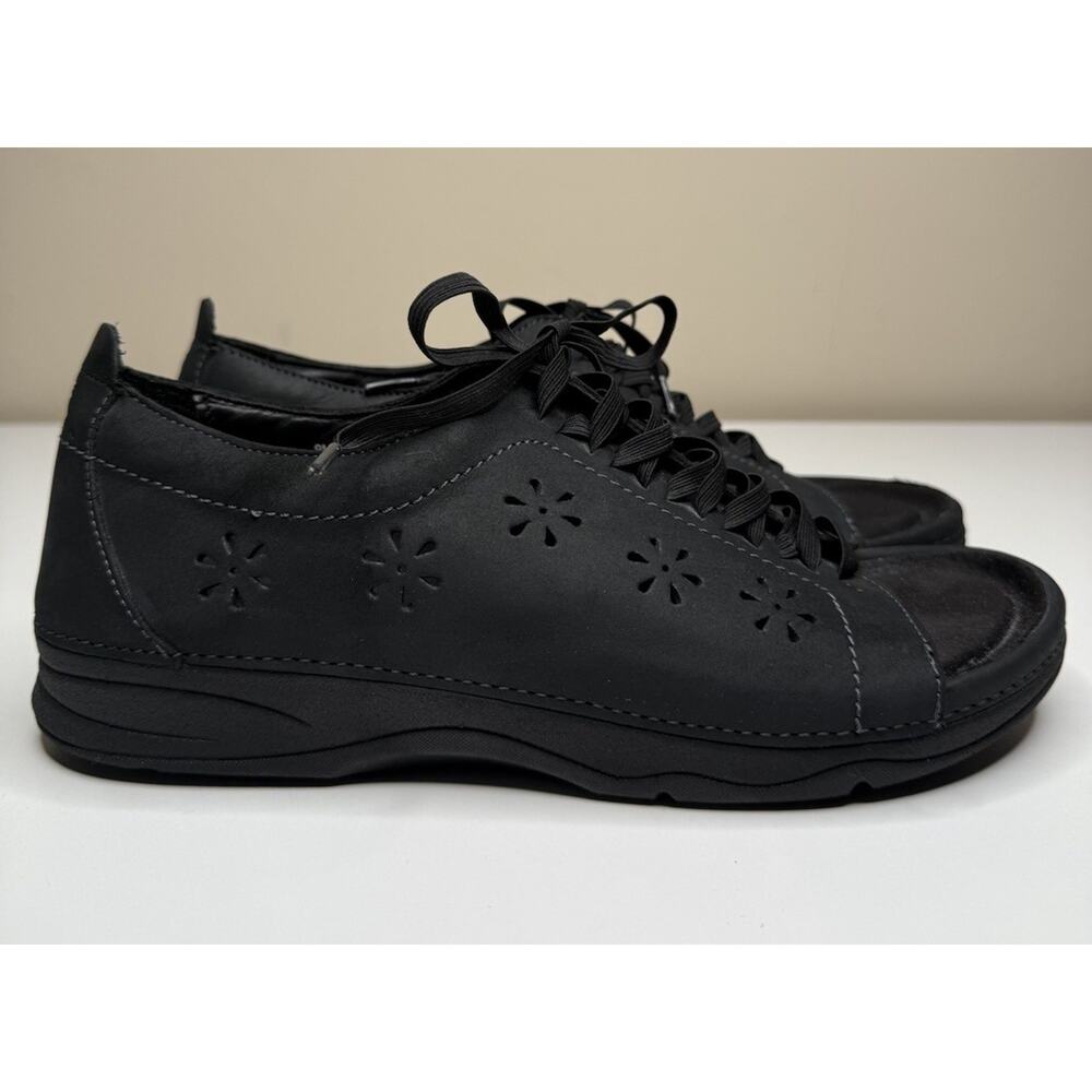 Barefoot Freedom Open Toe Oxford Womens 9M Black Leather Cushioned Lace Up Shoe